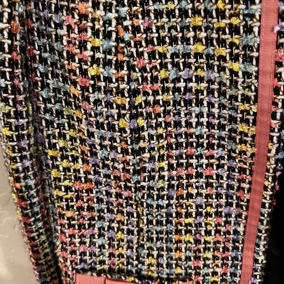 Hillard & Hanson Tweed Bow Accent Plus Size Long Sleeved Pink Piped Pocketed Bla - Picture 7 of 11